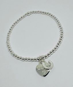 Classic Sterling Silver Bracelet with Personalised Heart & extra charm