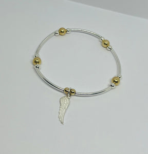 Sterling silver and gold filled chunky bracelet with Angel Wing Charm