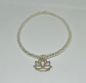 Sterling silver classic bracelet with Lotus Flower charm