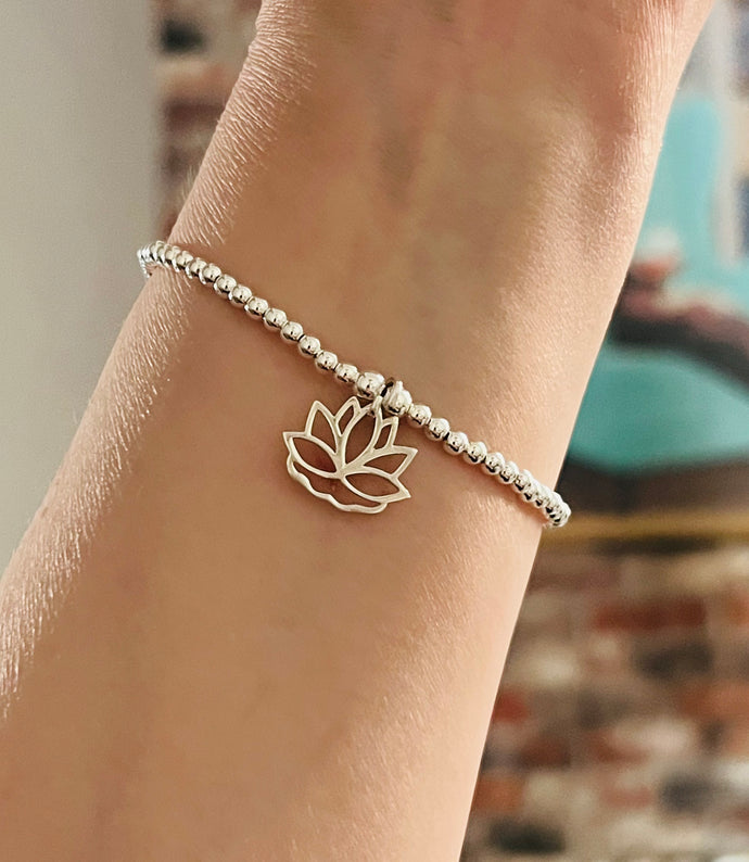 Sterling silver classic bracelet with Lotus Flower charm