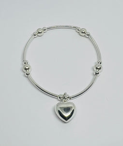 Sterling silver chunky spacer bracelet with chunky heart charm