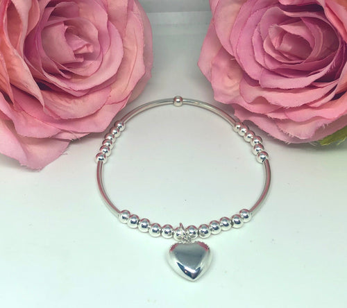 Chunky sterling silver spacer heart bracelet